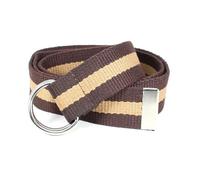Canvas Web Belt D-Ring Buckle 1.25" Wide Metal Tip Multi-Color, Brown/Light Brown, Small/Med (28-32 Waist)