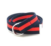 Canvas Web Belt D-Ring Buckle 1.25" Wide Metal Tip Multi-Color, Navy/Red, 28-32W /S-M