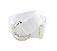Canvas Web Belt Double D-Ring Buckle 1.5" Wide with Metal Tip Solid Color - White -