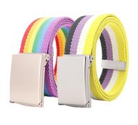 Canvas Web Belt Men with Flip-Top Silver Buckle, Rainbow Belt Plus Size Women Cut to Fit Up to 170cm, 2 Pack