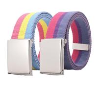 Canvas Web Belt Men with Flip-Top Silver Buckle, Rainbow Belt Plus Size Women Cut to Fit Up to 170cm, 2 Pack