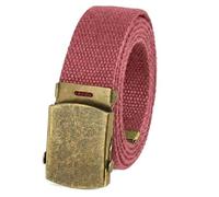 Canvas Web Belt Military Style with Antique Brass Buckle and Tip 50" Long, Burgundy, One size