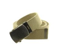 Canvas Web Belt Military Style with Antique Brass Buckle and Tip 50" Long, Khaki, One size