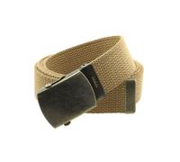 Canvas Web Belt Military Style with Antique Brass Buckle and Tip 50" Long, Light Brown, One size