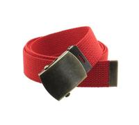Canvas Web Belt Military Style with Antique Brass Buckle and Tip 50" Long, Red, One size