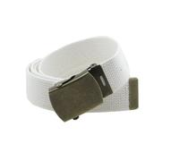 Canvas Web Belt Military Style with Antique Brass Buckle and Tip 50" Long, White, One size