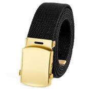 Canvas Web Belt Military Style with Brass Buckle and Tip 54" Long Many Colors, Black, One size