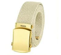 Canvas Web Belt Military Style with Brass Buckle and Tip 54" Long Many Colors, Khaki, One size