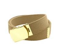 Canvas Web Belt with Military Style Brass Buckle and Tip 54" Long Many Colors, Tan, Tan, Talla Única
