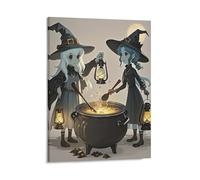 Canvas Witch And The Cauldron Wall Art Modern Framed Print Painting Artwork Minimalist Pictures Decor Classic Home Wall Decoration Ready to Hang for Living Room Bedroom Office