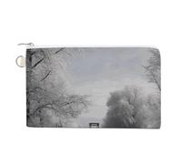 Canvas Zipper Coin Bags, Portable Change Pouch for Woman, Multi-Purpose Makeup Bags for Travel Toiletry Bag, Lightweight Snowy Train Tracks Wallet for Christmas Gift