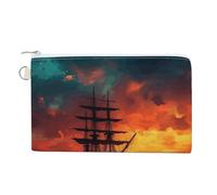 Canvas Zipper Coin Bags, Portable Change Pouch for Woman, Multi-Purpose Makeup Bags for Travel Toiletry Bag, Lightweight A Sailing Boat on The Water Wallet for Christmas Gift