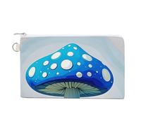 Canvas Zipper Coin Bags, Portable Change Pouch for Woman, Multi-Purpose Makeup Bags for Travel Toiletry Bag, Lightweight Cartoon Blue Mushroom Wallet for Christmas Gift