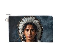 Canvas Zipper Coin Bags, Portable Change Pouch for Woman, Multi-Purpose Makeup Bags for Travel Toiletry Bag, Lightweight Indigenous People And Wolves Wallet for Christmas Gift