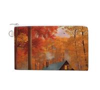 Canvas Zipper Coin Bags, Portable Change Pouch for Woman, Multi-Purpose Makeup Bags for Travel Toiletry Bag, Lightweight Autumn Woods Cabin Wallet for Christmas Gift