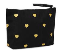 Canvas Zipper Pouch Bags Snacks Bags Gold Heart Cosmetic Bags Makeup Bag Toiletry Bag for Women, Travel, Beach (Black