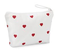 Canvas Zipper Pouch Bags Snacks Bags Red Heart Cosmetic Bags Makeup Bag Toiletry Bag for Women, Travel, Beach (White