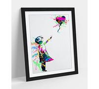 CanvasArtShop -BANKSY BALLOON GIRL INSPIRED MULTICOLOUR SPLASH ART- PREMIUM WALL ART FRAMED PICTURE PRINTS - 3 COLOURS - 4 SIZES (UNFRAMED, A4)