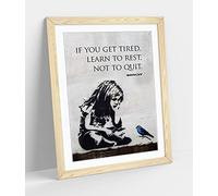 CanvasArtShop- BANKSY BLUE BIRD GIRL QUOTE PORTRAIT- PREMIUM WALL ART FRAMED PICTURE PRINTS - 3 COLOURS - 4 SIZES (OAK, A1)