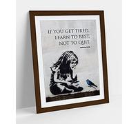 CanvasArtShop BANKSY BLUE BIRD GIRL QUOTE PORTRAIT- PREMIUM WALL ART FRAMED PICTURE PRINTS - 3 COLOURS - 4 SIZES (WALNUT, A2)