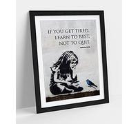 CanvasArtShop- BANKSY BLUE BIRD GIRL QUOTE PORTRAIT- PREMIUM WALL ART FRAMED PICTURE PRINTS - 3 COLOURS - 4 SIZES (BLACK, A1)