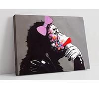CanvasArtShop- BANKSY FEMALE DJ MONKEY- CANVAS WALL ART PICTURE PRINT (36x24)