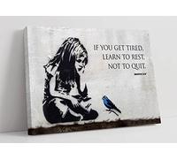 CanvasArtShop BANKSY GIRL BLUE BIRD QUOTE FRAMED CANVAS WALL ART PRINT ARTWORK GRAFFITI (36in x 24in / 91cm x 60cm)
