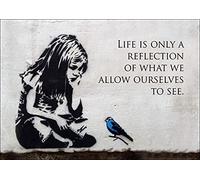 CanvasArtShop- BANKSY GIRL BLUE BIRD QUOTE- PREMIUM WALL ART FRAMED PICTURE PRINTS - 3 COLOURS - 4 SIZES (UNFRAMED, A1)