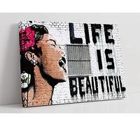 CanvasArtShop- BANKSY LIFE IS BEAUTIFUL GRAFFITI- CANVAS WALL ART PICTURE PRINT (24x16)