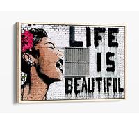 CanvasArtShop- BANKSY LIFE IS BEAUTIFUL GRAFFITI- FLOAT EFFECT FRAMED CANVAS WALL ART PICTURE PRINT (OAK, 12x8)