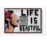 CanvasArtShop- BANKSY LIFE IS BEAUTIFUL GRAFFITI- FLOAT EFFECT FRAMED CANVAS WALL ART PICTURE PRINT (WALNUT, 12x8)
