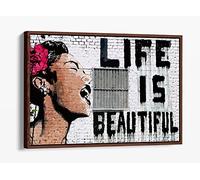 CanvasArtShop- BANKSY LIFE IS BEAUTIFUL GRAFFITI- FLOAT EFFECT FRAMED CANVAS WALL ART PICTURE PRINT (WALNUT, 30x20)