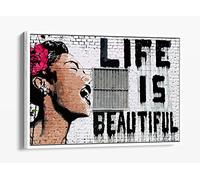 CanvasArtShop- BANKSY LIFE IS BEAUTIFUL GRAFFITI- FLOAT EFFECT FRAMED CANVAS WALL ART PICTURE PRINT (WHITE, 24x16)