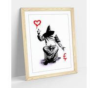 CanvasArtShop- BANKSY LOVE OR MONEY GRAFFITI- PREMIUM WALL ART FRAMED PICTURE PRINTS - 3 COLOURS - 4 SIZES (OAK, A3)