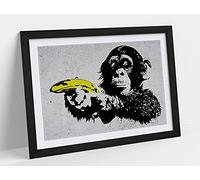 CanvasArtShop BANKSY MONKEY BANANA GUN- PREMIUM WALL ART FRAMED PICTURE PRINTS - 3 COLOURS - 4 SIZES (UNFRAMED, A4)