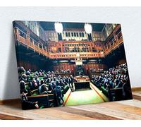 CanvasArtShop - Banksy Monkey Parliament Canvas Wall Art - Political Graffiti Artwork - 30cm x 45cm (12in x 18in) - Modern Street Art Print for Home or Office
