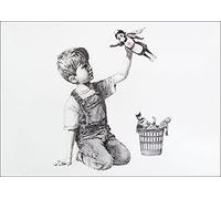 CanvasArtShop- BANKSY SUPERHERO NURSE LANDSCAPE- PREMIUM WALL ART FRAMED PICTURE PRINTS - 3 COLOURS - 4 SIZES (UNFRAMED, A3)