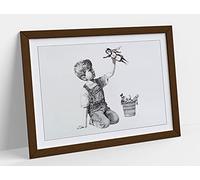 CanvasArtShop- BANKSY SUPERHERO NURSE LANDSCAPE- PREMIUM WALL ART FRAMED PICTURE PRINTS - 3 COLOURS - 4 SIZES (WALNUT, A3)