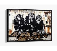 CanvasArtShop- BANKSY THREE WISE MONKEYS- FLOAT EFFECT FRAMED CANVAS WALL ART PICTURE PRINT (BLACK, 12x8)