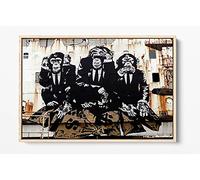 CanvasArtShop- BANKSY THREE WISE MONKEYS- FLOAT EFFECT FRAMED CANVAS WALL ART PICTURE PRINT (OAK, 30x20)