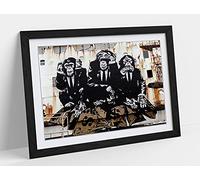 CanvasArtShop BANKSY THREE WISE MONKEYS- PREMIUM WALL ART FRAMED PICTURE PRINTS - 3 COLOURS - 4 SIZES (BLACK, A3)