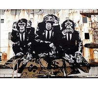 CanvasArtShop Banksy Three Wise Monkeys Wall Art, Premium Framed Print, Modern Street Art, 76 x 51 cm (A4, UNFRAMED)