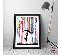 CanvasArtShop BANKSY UMBRELLA GIRL - PREMIUM WALL ART FRAMED PICTURE PRINTS - 3 COLOURS - 4 SIZES (A1, BLACK)