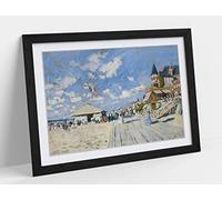 CanvasArtShop- CLAUDE MONET, BOARDWALK ON THE BEACH AT TROUVILLE- PREMIUM WALL ART FRAMED PICTURE PRINTS - 3 COLOURS - 4 SIZES (BLACK, A2)