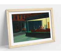 CanvasArtShop -EDWARD HOPPER, NIGHTHAWKS- PREMIUM WALL ART FRAMED PICTURE PRINTS - 3 COLOURS - 4 SIZES (OAK, A4)