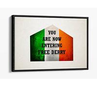 CanvasArtShop -FREE DERRY WALL TRICOLOUR IRELAND IRISH LANDMARK- FLOAT EFFECT FRAMED CANVAS WALL ART PICTURE PRINT (BLACK, 18x12)