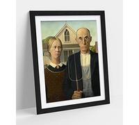 CanvasArtShop- GRANT WOOD AMERICAN GOTHIC- PREMIUM WALL ART FRAMED PICTURE PRINTS - 3 COLOURS - 4 SIZES (BLACK, A3)