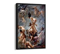 CanvasArtShop -LUIS RICARDO FALERO, WITCHES GOING TO THEIR SABBATH- FLOAT EFFECT FRAMED CANVAS WALL ART PICTURE PRINT (36x24, BLACK)