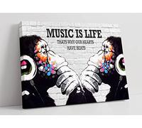 CanvasArtShop - MONKEY DJ Banksy Wall Art - Music Is Life Street Art Gorilla - Small Canvas Print - Urban Graffiti Home Décor (8in x 12in / 20cm x 30cm)