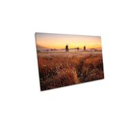 CanvasGeeks Autumn Morning Windmills Sunset Canvas Wall Art Picture Print in Orange | Size: W30" x H20" x D20mm CanvasGeeks Orange W30" x H20" x D20mm